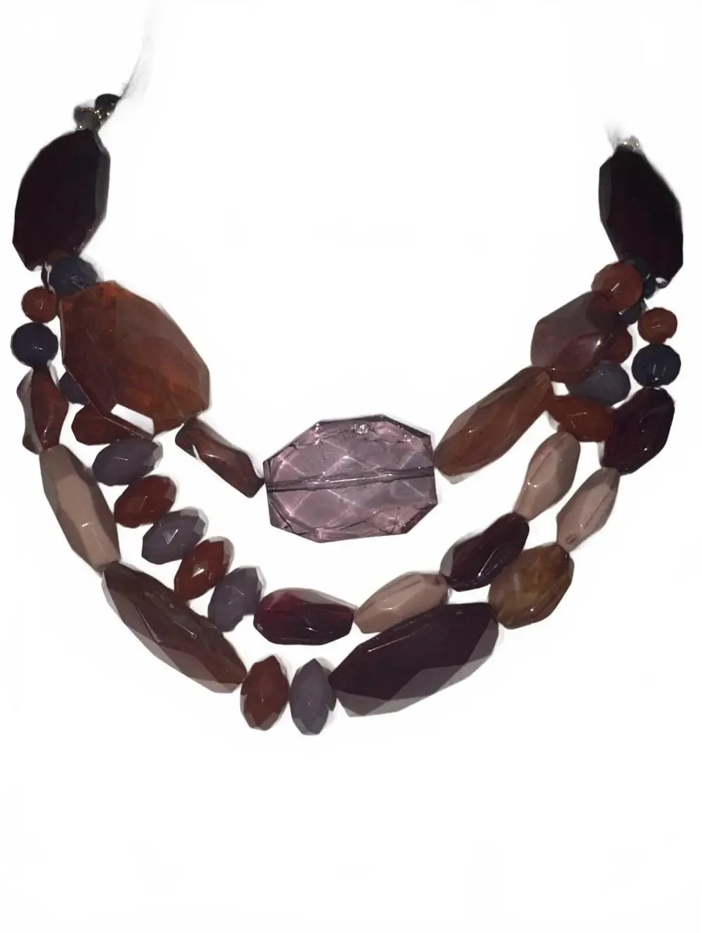 Multistrand Brown and Purple Beaded Statement Necklace